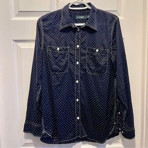 Lauren Ralph Lauren LRL Blue White Polka Dot Shirt Button blouse Women Medium